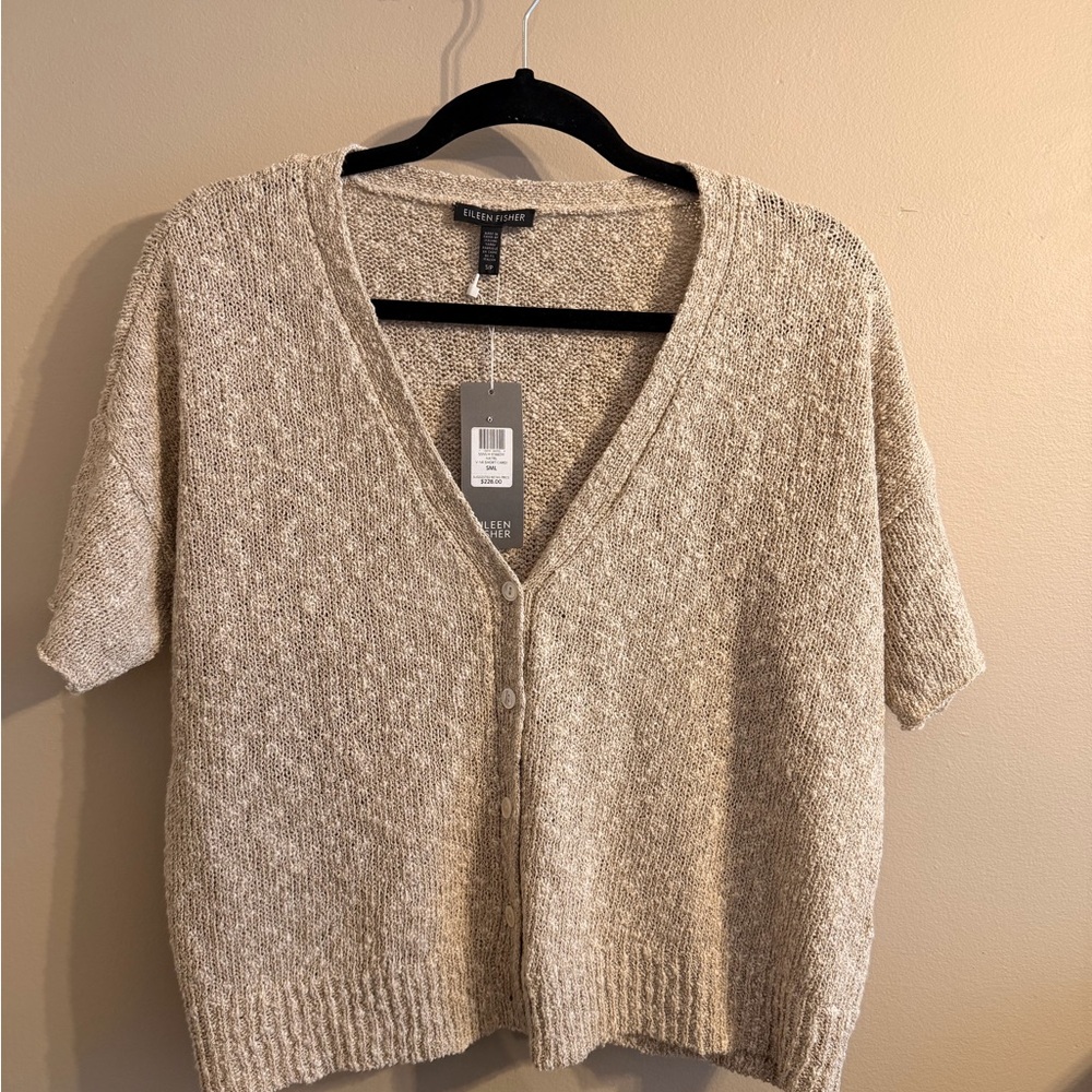 NWT Eileen Fisher Beige Knit Button Front Cardigan Top Small